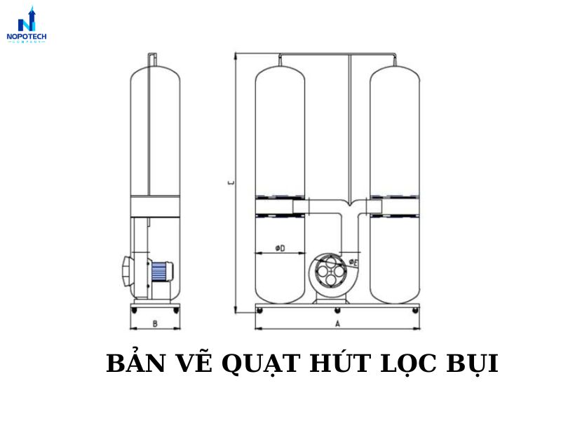 Bản vẽ cấu tạo của quạt hút bụi di động túi vải