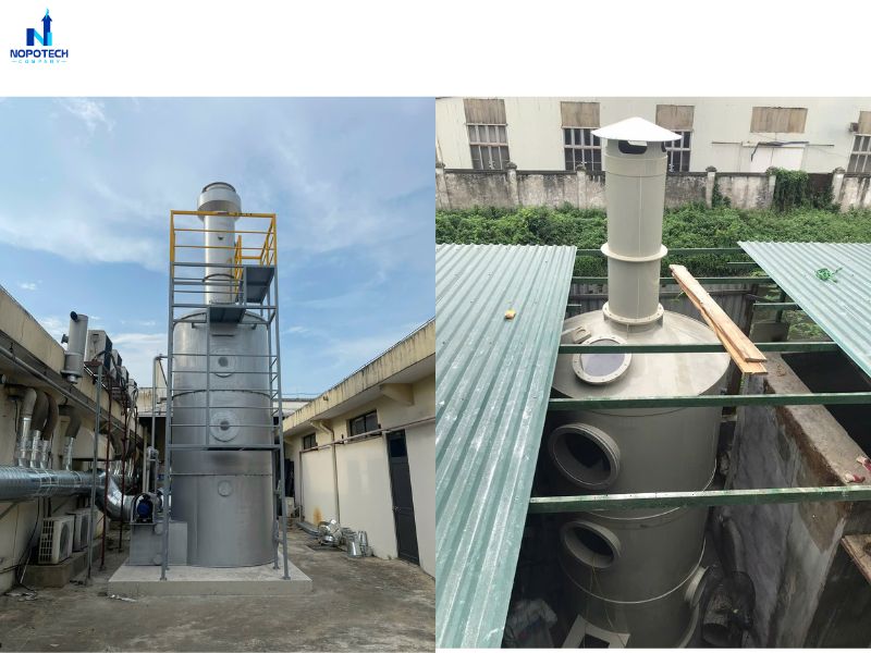 Hệ thống tháp hấp thụ thực tế do NOPOTECH thiết kế, lắp đặt