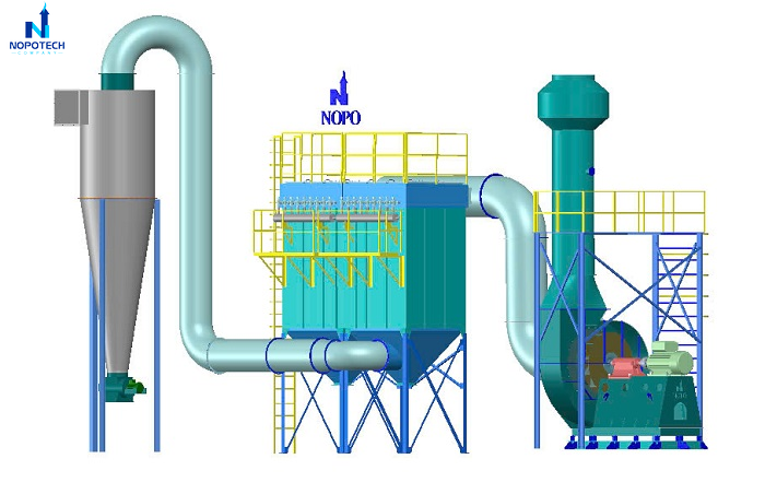 Ảnh 3D của hệ thống hút lọc bụi đá kết hợp cyclone và túi vải