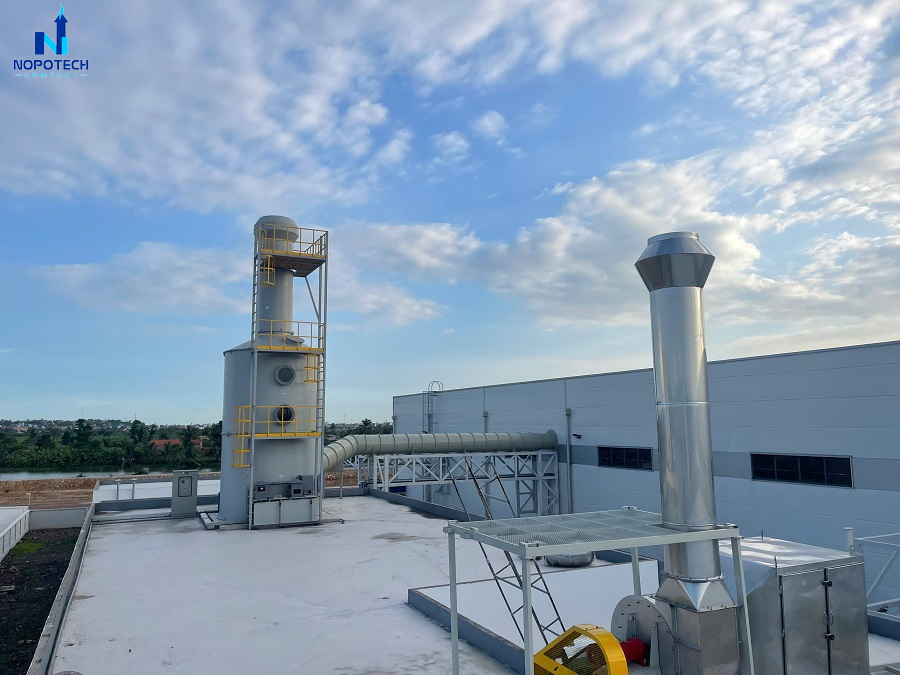 Hệ thống tháp hấp thụ và tháp hấp phụ than hoạt tính do NOPOTECH thiết kế, lắp đặt