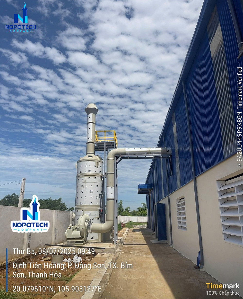 Tháp hấp thụ xử lý khí thải do NOPOTECH thiết kế để lắp đặt tại nhà máy sản xuất đồng sunfat - Thanh Hóa