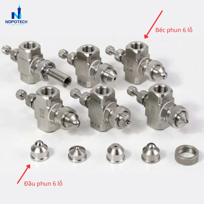Cấu tạo béc phun nguyên tử hỗn hợp khí và nước 6 lỗ inox 304