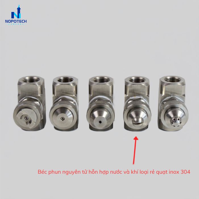 Béc phun nguyên tử hỗn hợp nước và khí hình rẻ quạt inox 304
