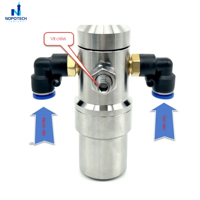 Béc phun nguyên tử hỗn hợp nước và khí hình rẻ quạt inox 304