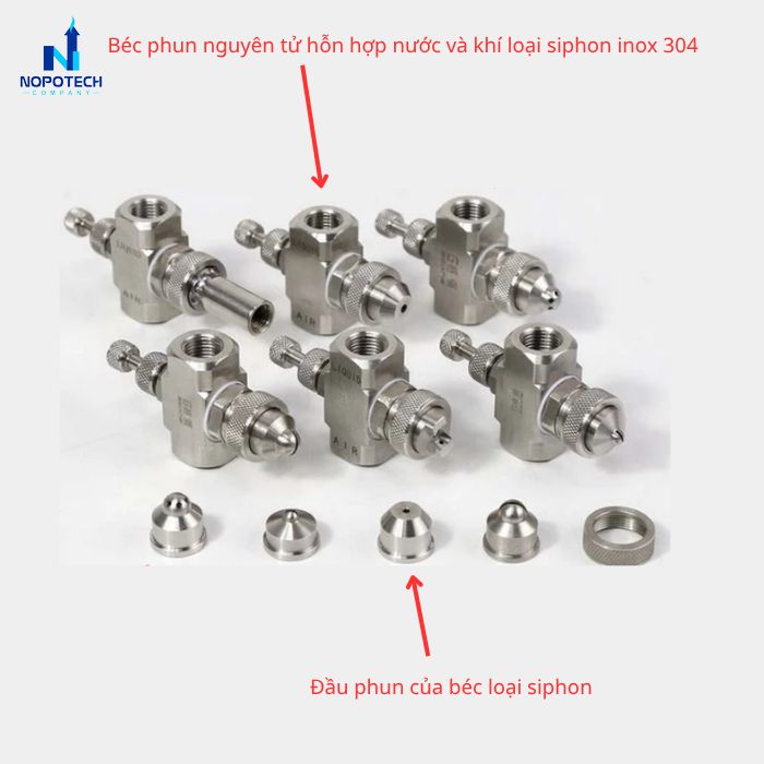 béc phun nguyên tử hỗn hợp nước và khí loại Siphon inox 304