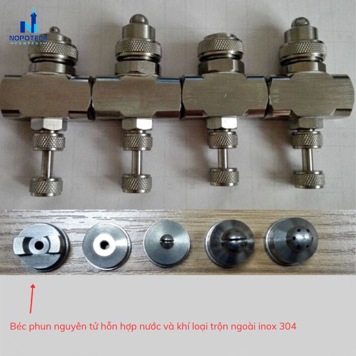 Cấu tạo béc phun nguyên tử hỗn hợp nước và khí loại trộn ngoài inox 304
